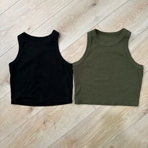 Ribbed cropped high neck tank tops